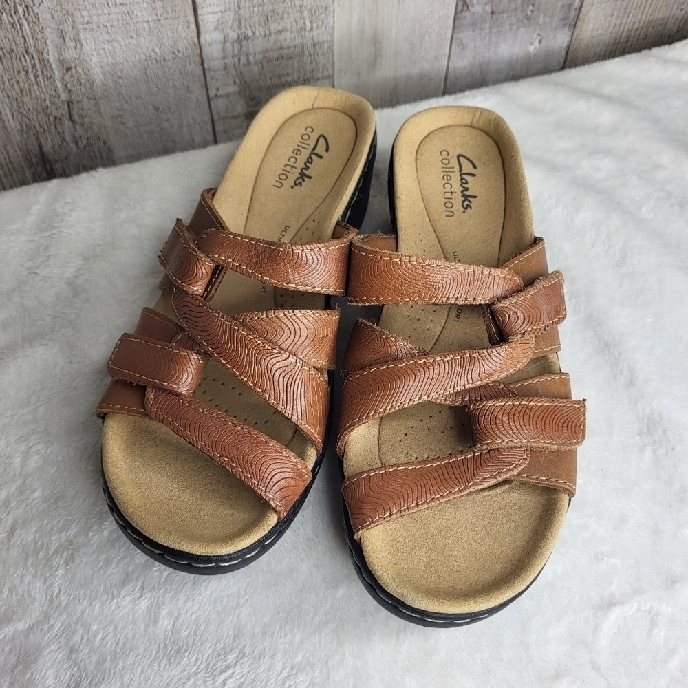 Clarks Tan Brown Multi-Strap Comfort Sandals